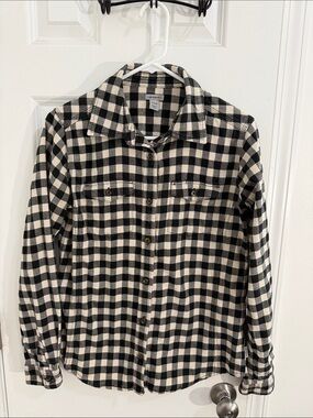 Carhartt Black and Cream Plaid Button-Down Shirt Size 6